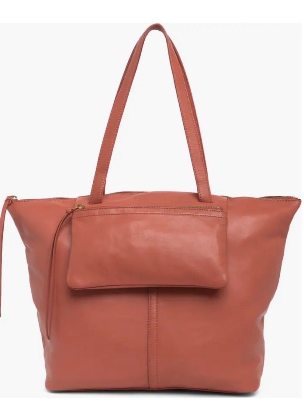 Lucky Brand Xema Soft Leather Tote Shoulder Bag Handbag Coral Red Pink Tan
